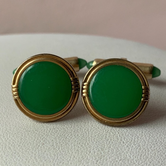 Vintage Green Krementz Gold Filled Cuff Links